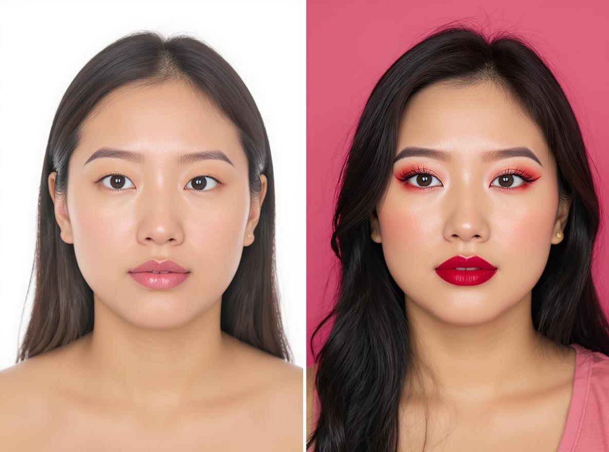 Different face shapes with makeup examples